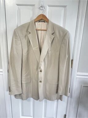 Stafford  Mens Sz 48 Long  Beige 100% Silk Sport Coat Jacket Blazer Flaws